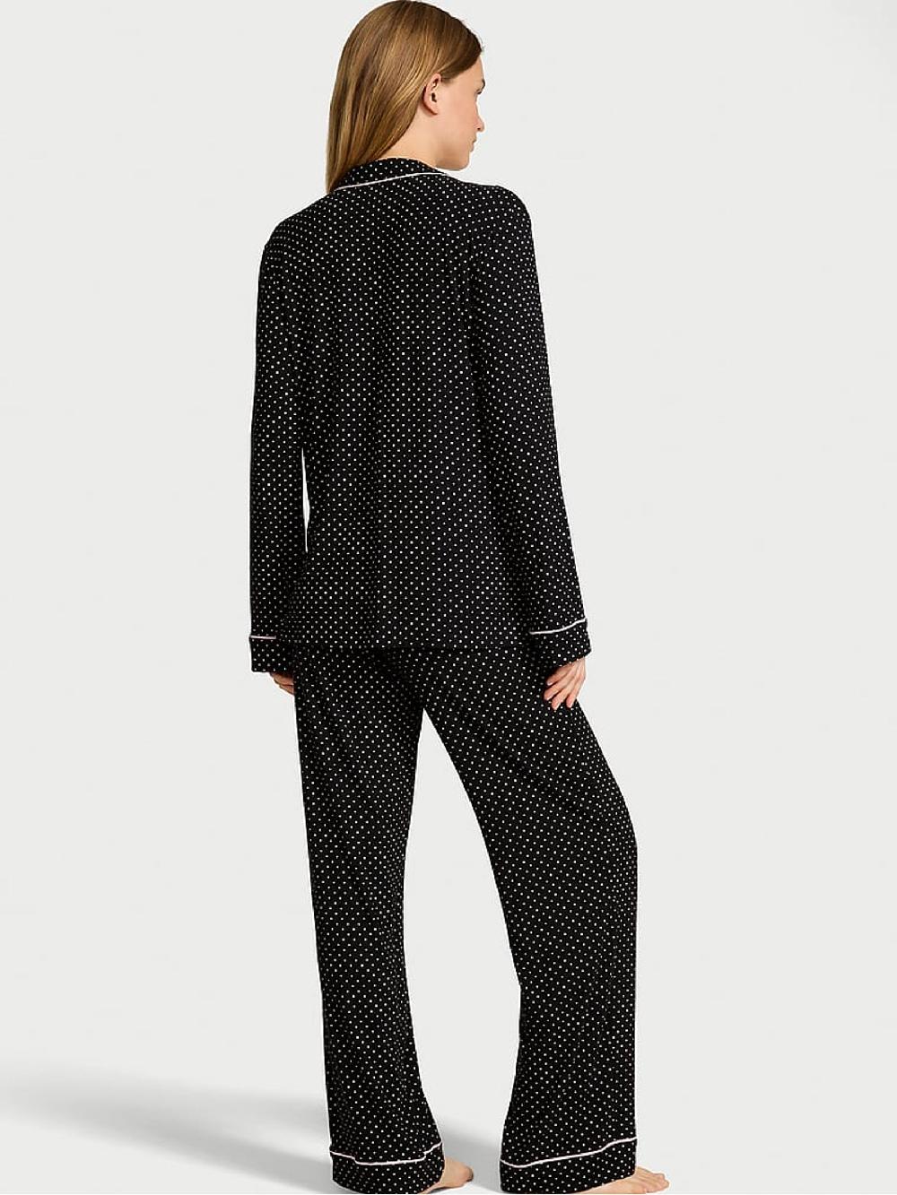 seraphine Victoria's Secret Black & Pretty Blossom Pink Dot Modal Long Pyjamas Set