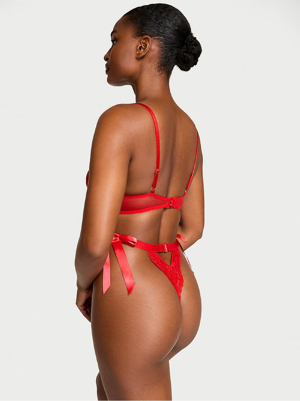 seraphine Victoria's Secret Bright Vermillion Red Unlined Lace Balcony Bodysuit