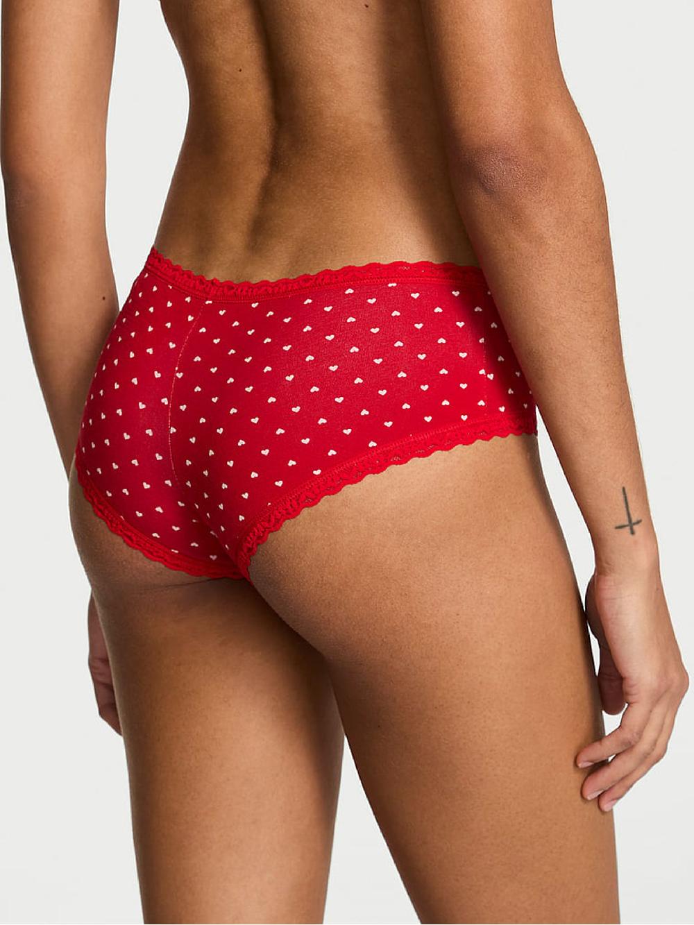 seraphine Victoria's Secret Lipstick Red Hearts Cheeky Cotton Lace Trim Knickers