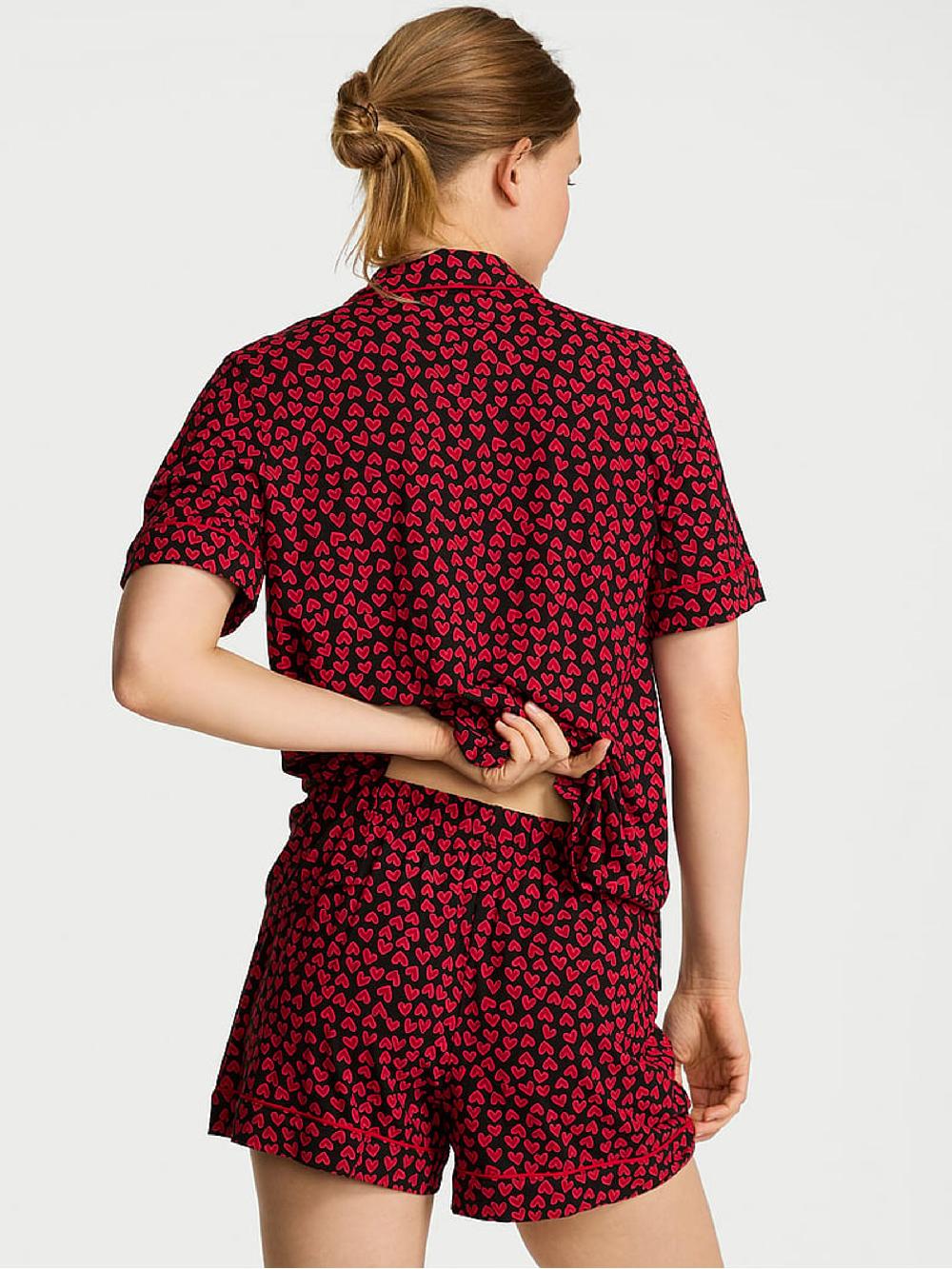 seraphine Victoria's Secret Lipstick Red Scattered Hearts Modal Short Pyjamas Set