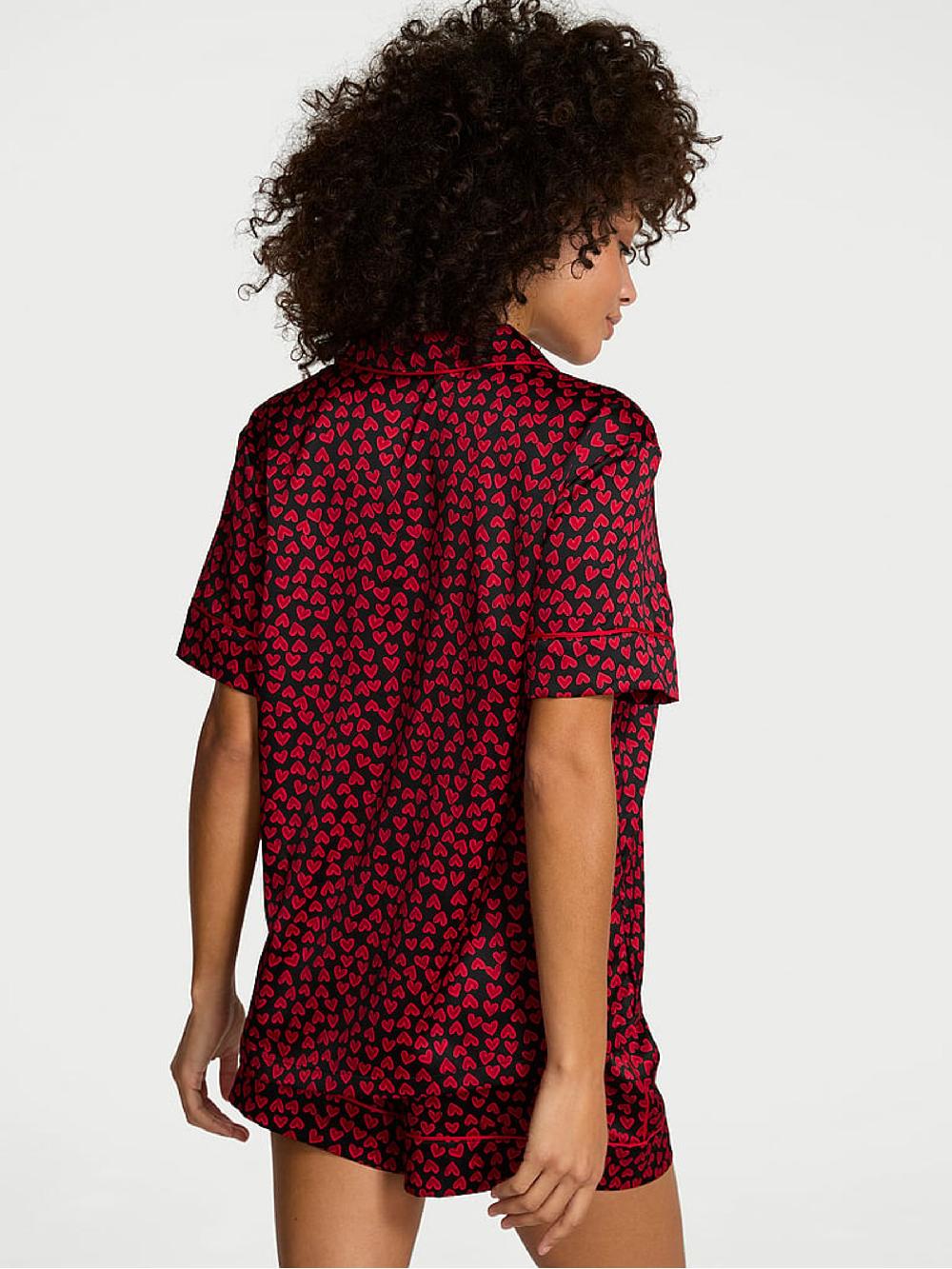 seraphine Victoria's Secret Lipstick Red Scattered Hearts Satin Short Pyjamas Set