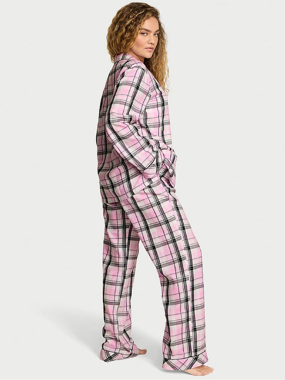 seraphine Victoria's Secret Pink/Black Tartan Flannel Long Pyjamas Set