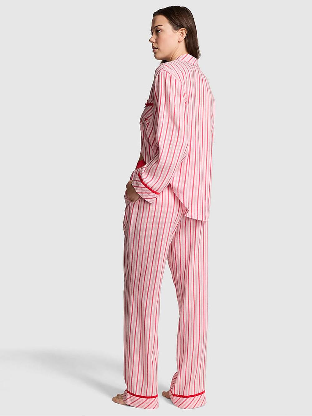 seraphine Victoria's Secret PINK Bright Vermillion Red Stripes Flannel Pyjamas Set