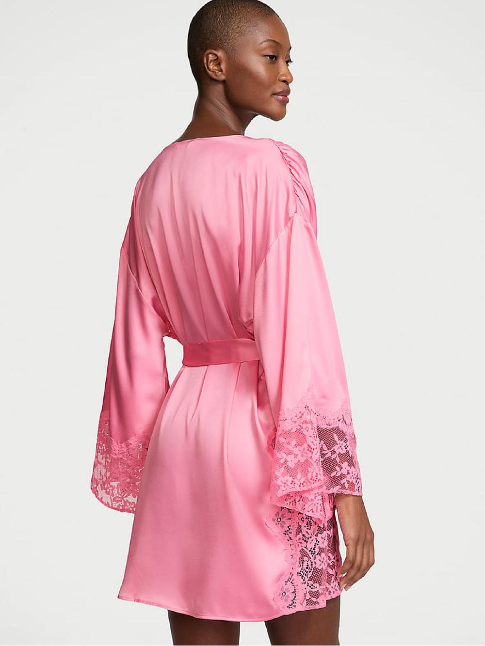 seraphine Victoria's Secret Pink Hope Satin Lace Trim Robe