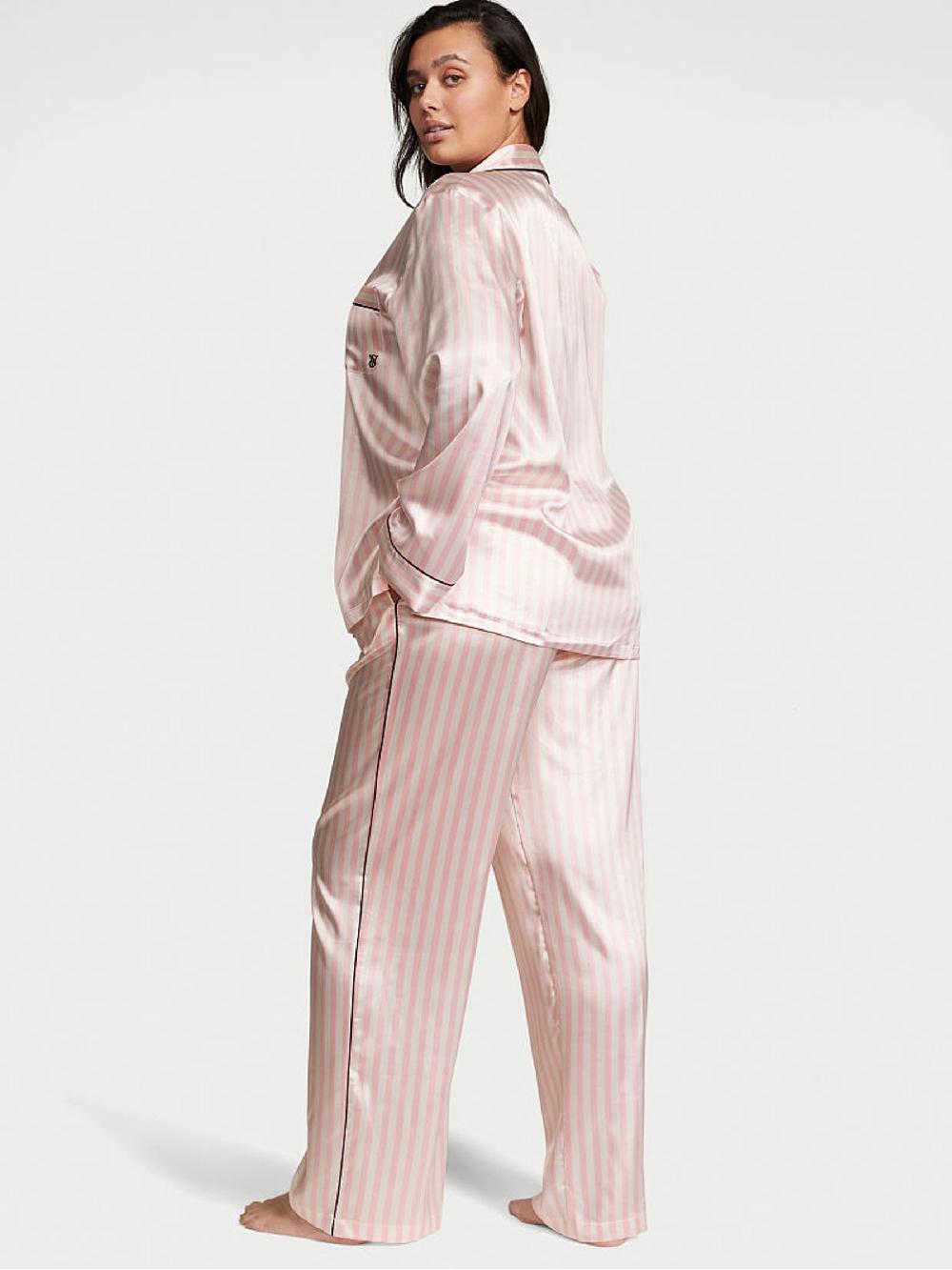 seraphine Victoria's Secret Pink Iconic Stripe Satin Long Pyjama Set