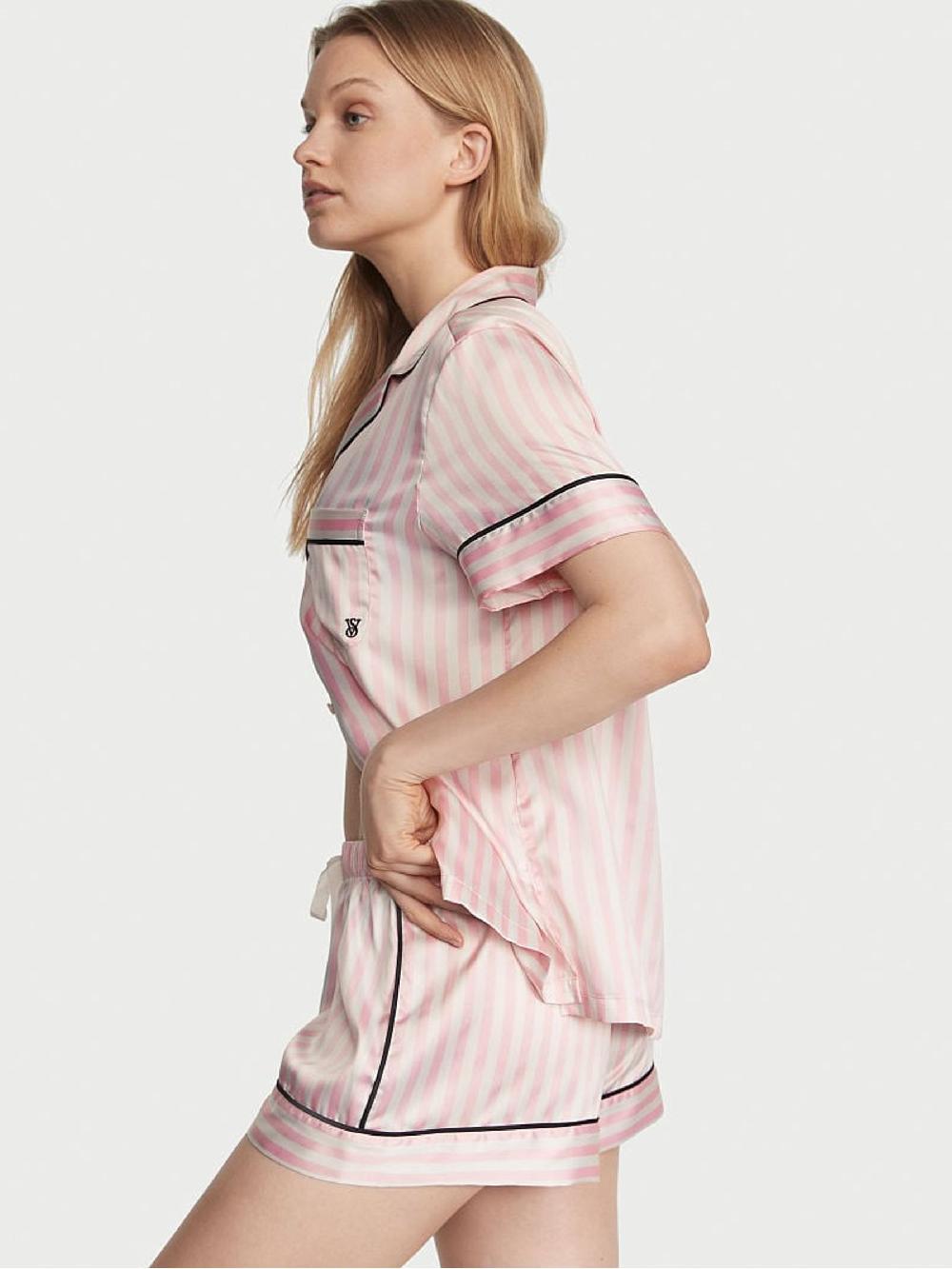 seraphine Victoria's Secret Pink Iconic Stripe Satin Short Pyjama Set