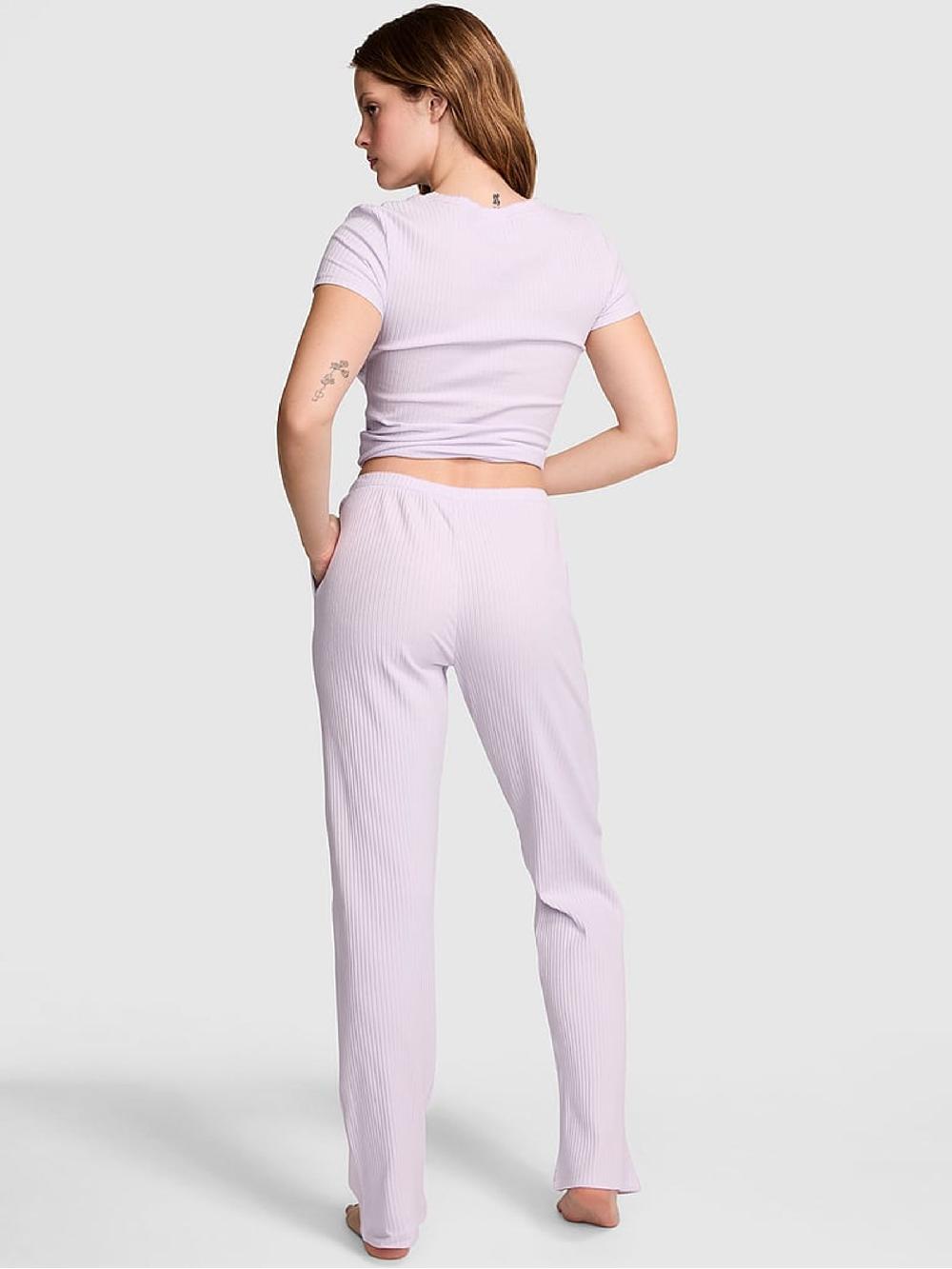seraphine Victoria's Secret PINK Purple Whisper Wide Ribbed Long Pyjamas Set