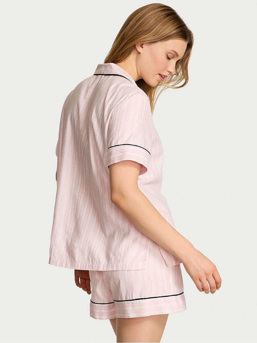 seraphine Victoria's Secret Pretty Blossom Pink Stripe Collar Embroidery Flannel Short Pyjamas Set