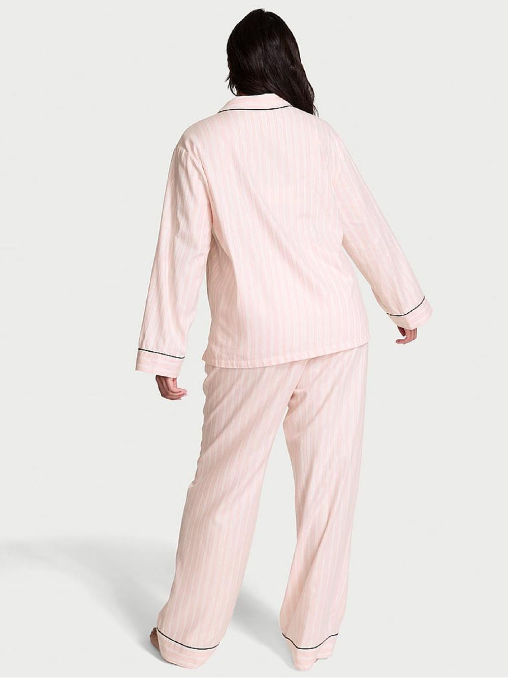 seraphine Victoria's Secret Pretty Blossom Pink Stripe Collar Embroidery Flannel Long Pyjamas Set