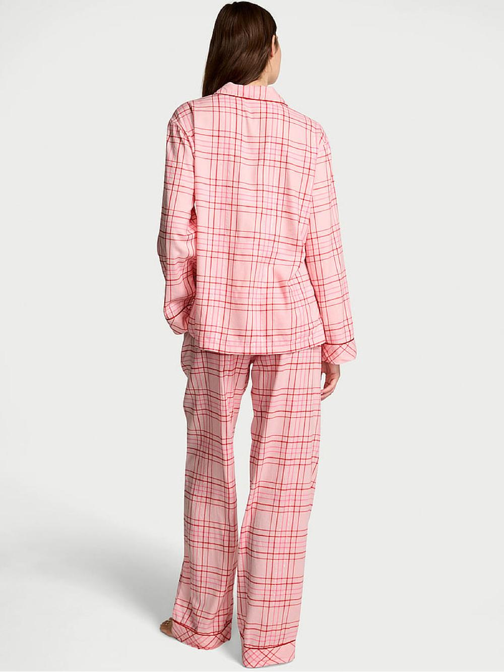 seraphine Victoria's Secret Pretty Blossom Pink Tartan Flannel Long Pyjamas Set