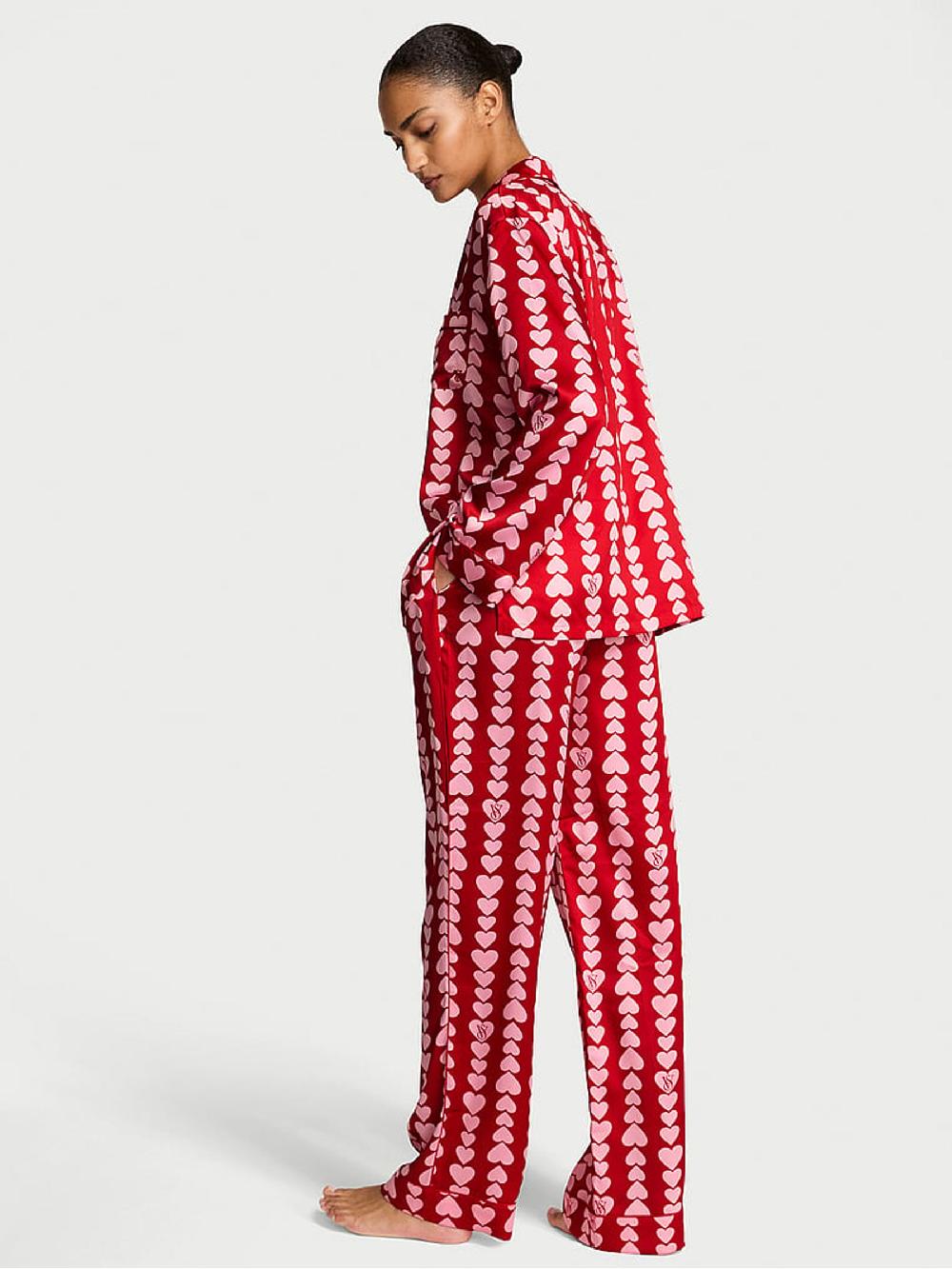 seraphine Victoria's Secret Red & Pink Hearts Satin Long Pyjamas Set