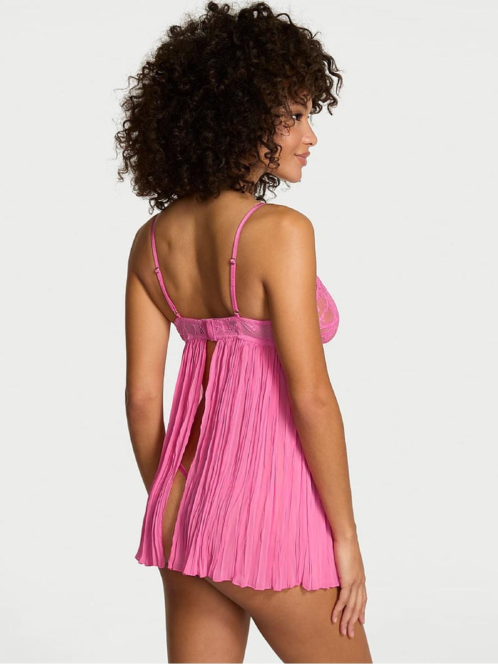 seraphine Victoria's Secret Rose Garden Pink Lace Pleated Babydoll Set