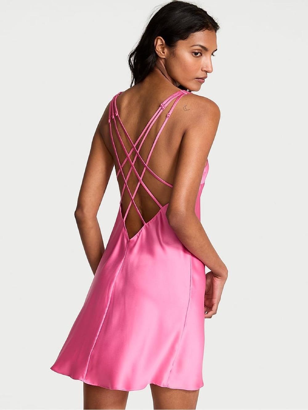 seraphine Victoria's Secret Rose Garden Pink Shine Satin Strappy Back Slip