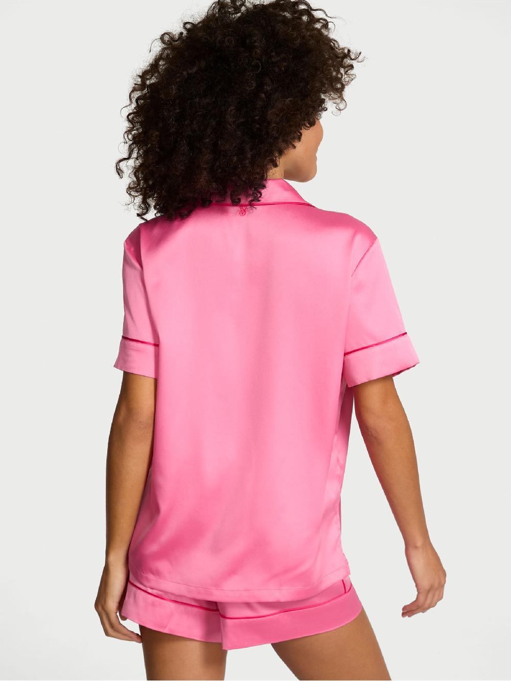 seraphine Victoria's Secret Rose Garden Pink with Heart Pocket Satin Short Pyjamas Set