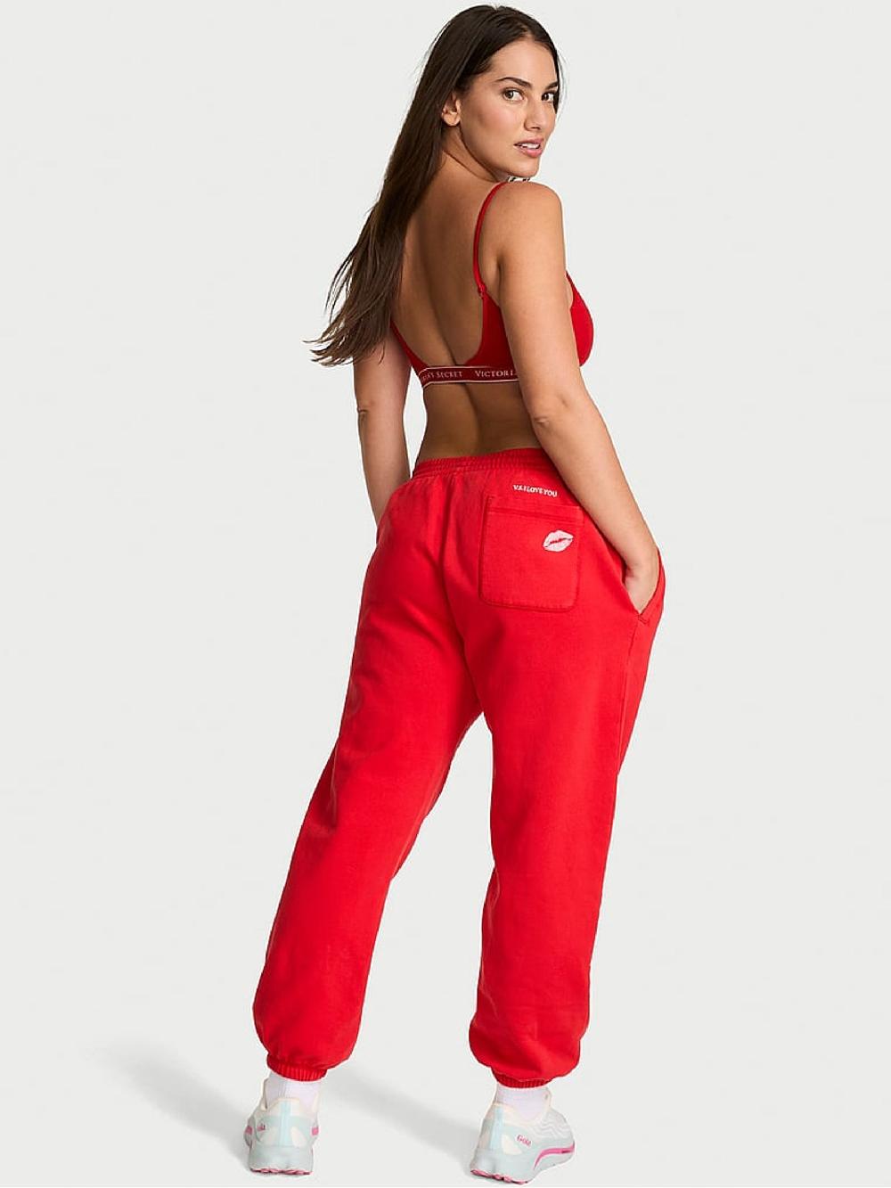 seraphine Victoria's Secret Washed Lipstick Red Fleece Joggers