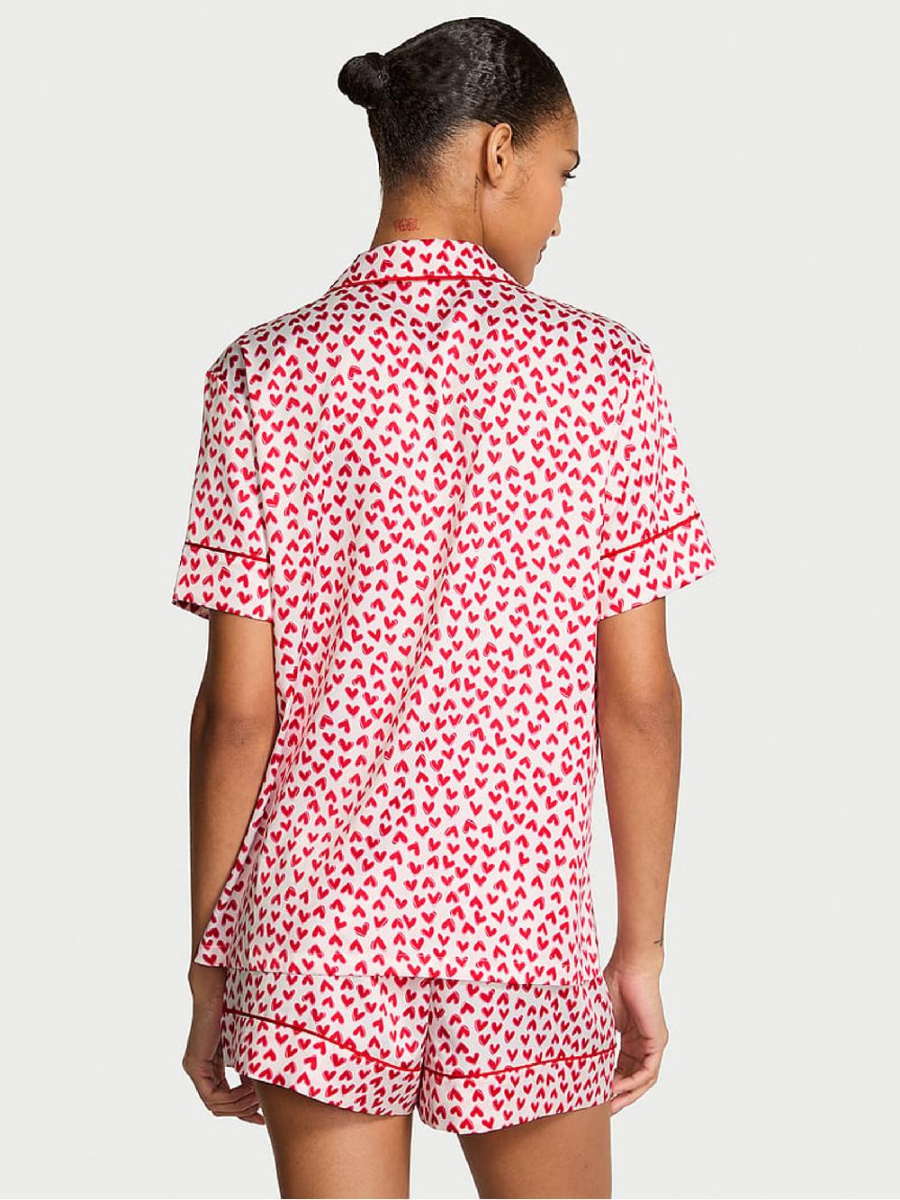 seraphine Victoria's Secret White & Red Hearts Satin Short Pyjamas Set