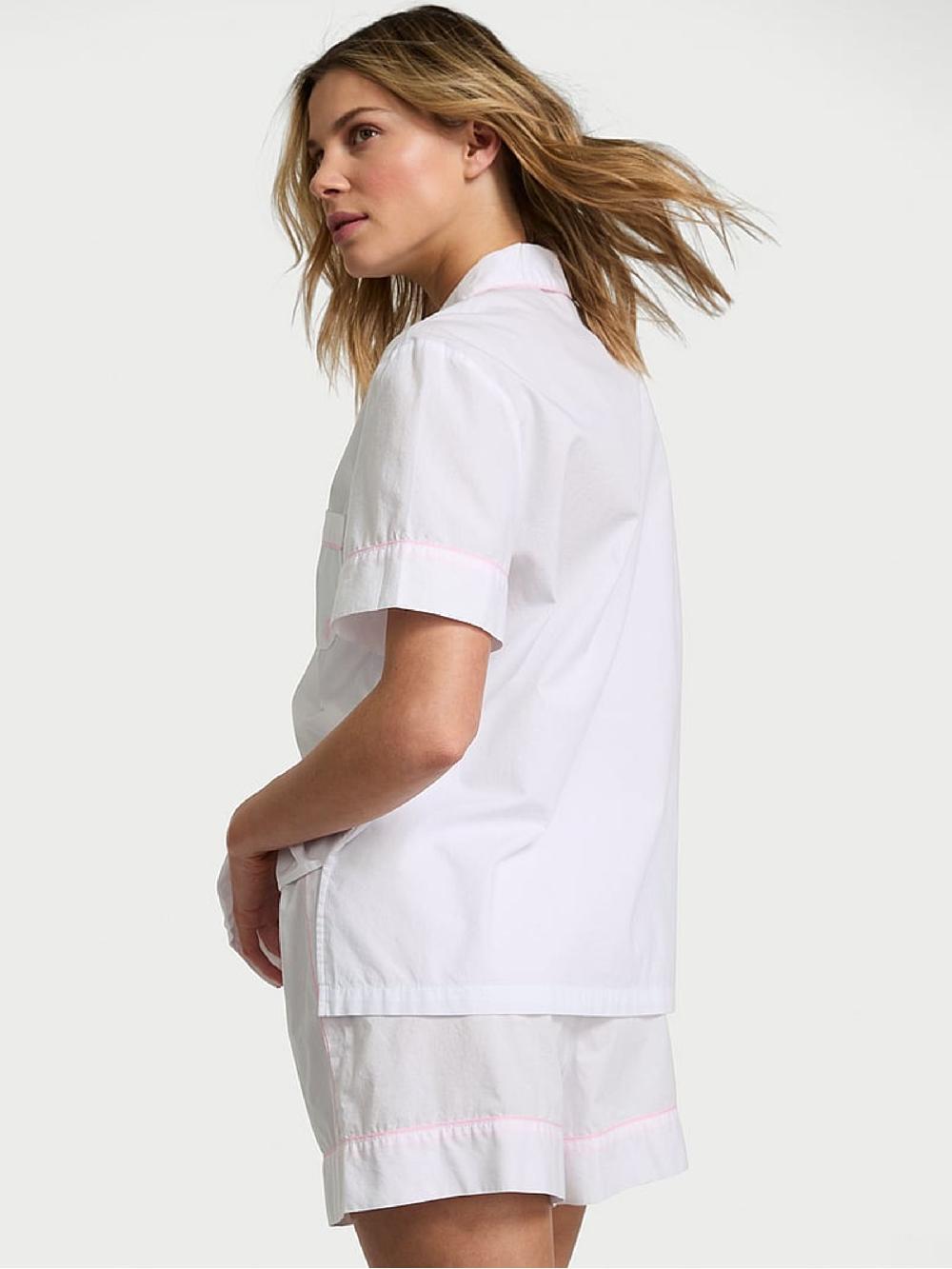 seraphine Victoria's Secret White With Pink Piping Cotton Short Pyjama Set