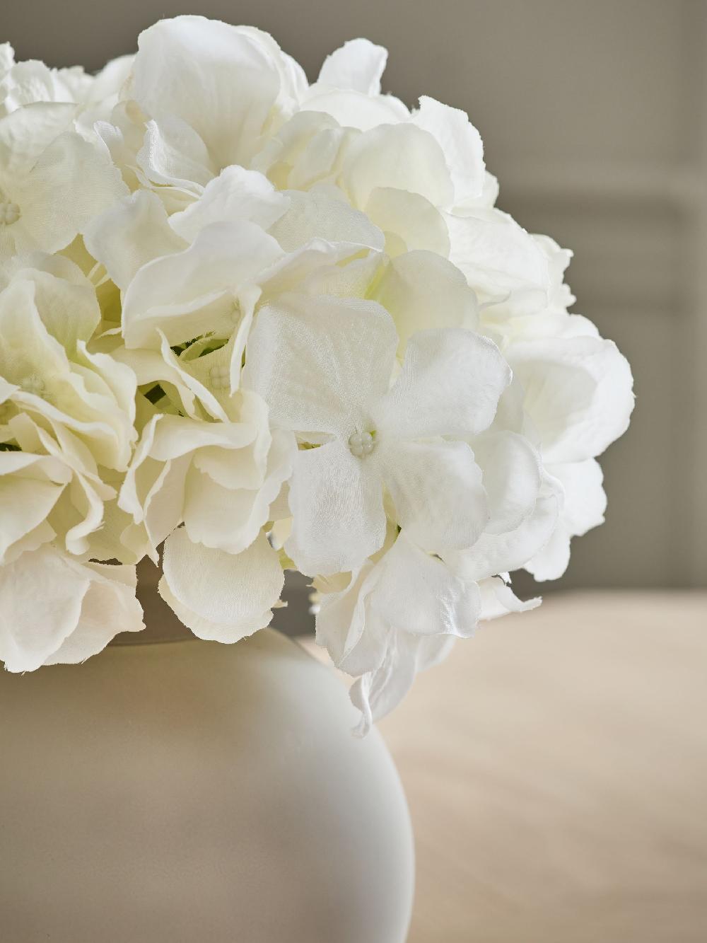 seraphine White Artificial Hydrangea Arrangement in Large Grey Glass Vase