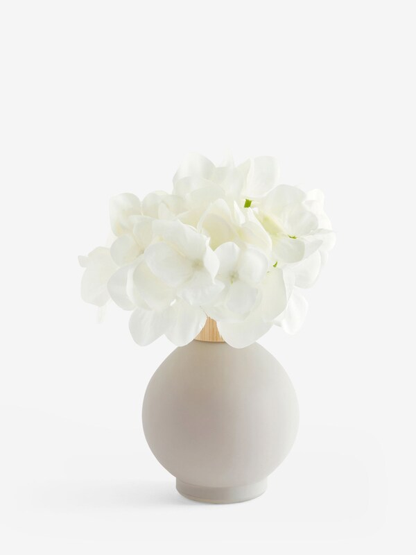 Seraphine White Artificial Hydrangea Arrangement In Small Grey Glass Vase