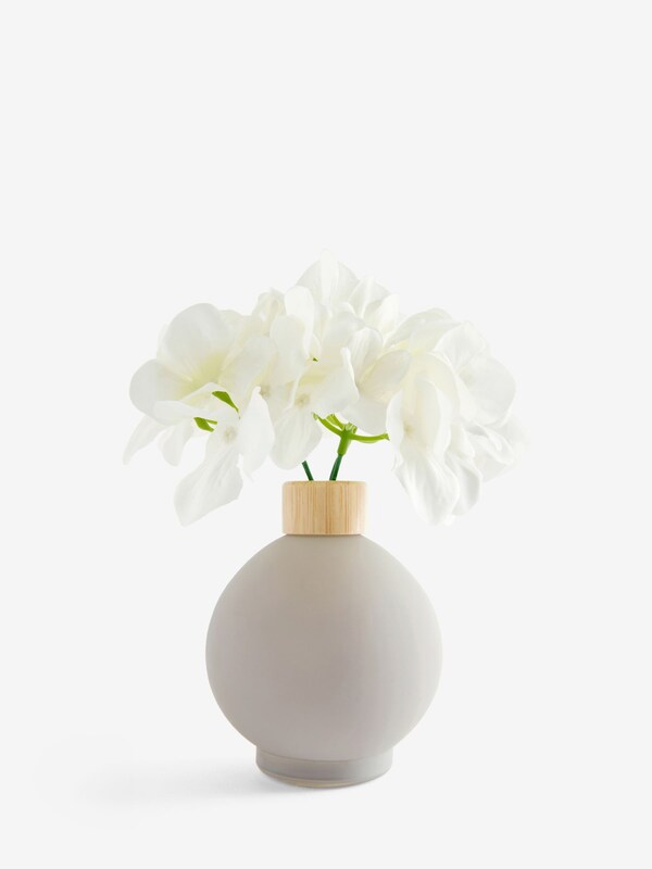 Seraphine White Artificial Hydrangea Arrangement In Small Grey Glass Vase