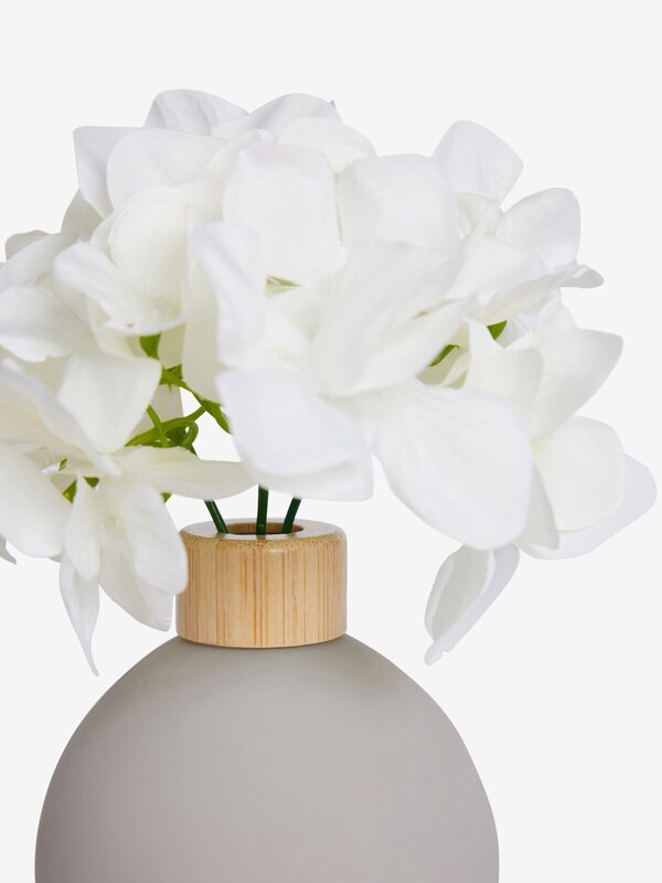 Seraphine White Artificial Hydrangea Arrangement In Small Grey Glass Vase