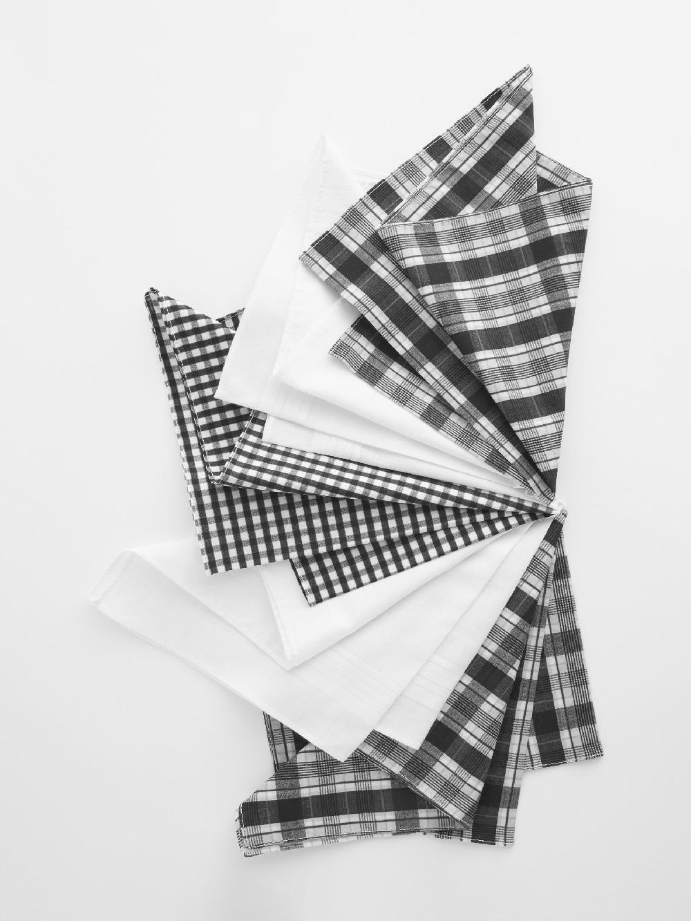 seraphine White/Black Check Geo Floral 100% Cotton Handkerchiefs 5 Pack