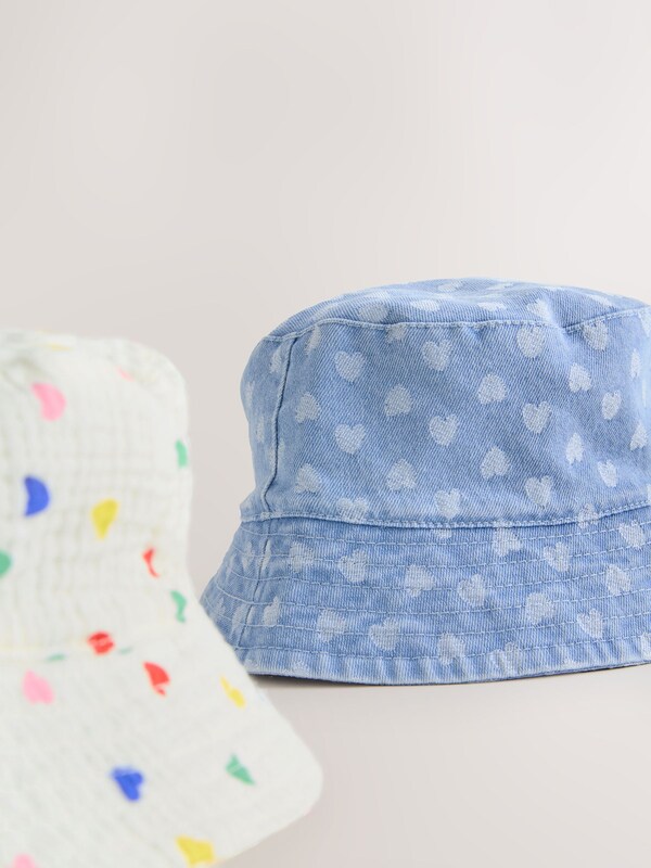 Seraphine White/Blue Baby Bucket Hats 2 Pack (0mths-2yrs)