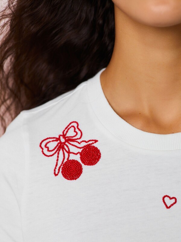 Seraphine White Embellished Heart Short Sleeve Crew Neck T-Shirt