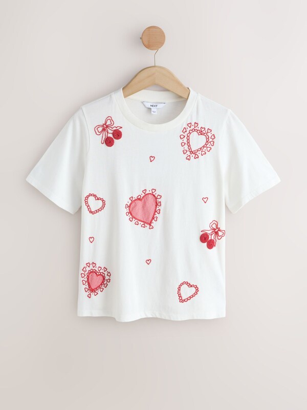 Seraphine White Embellished Heart Short Sleeve Crew Neck T-Shirt