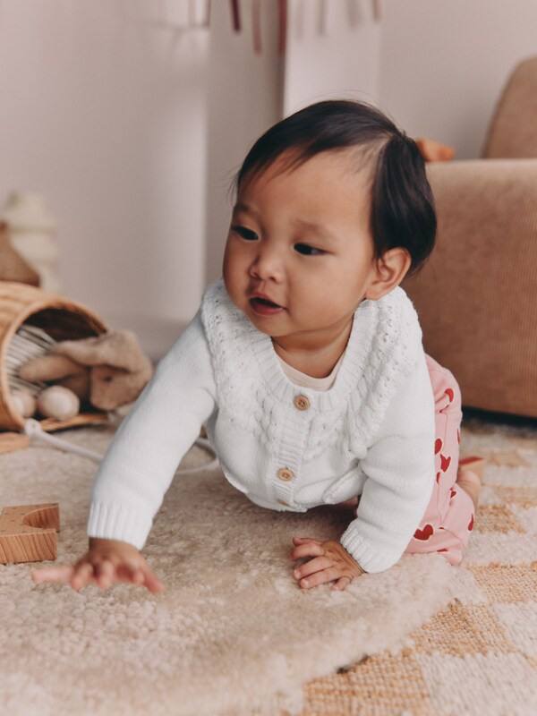 Seraphine White Heart Pocket Button Through Baby Cardigan (0mths-2yrs)