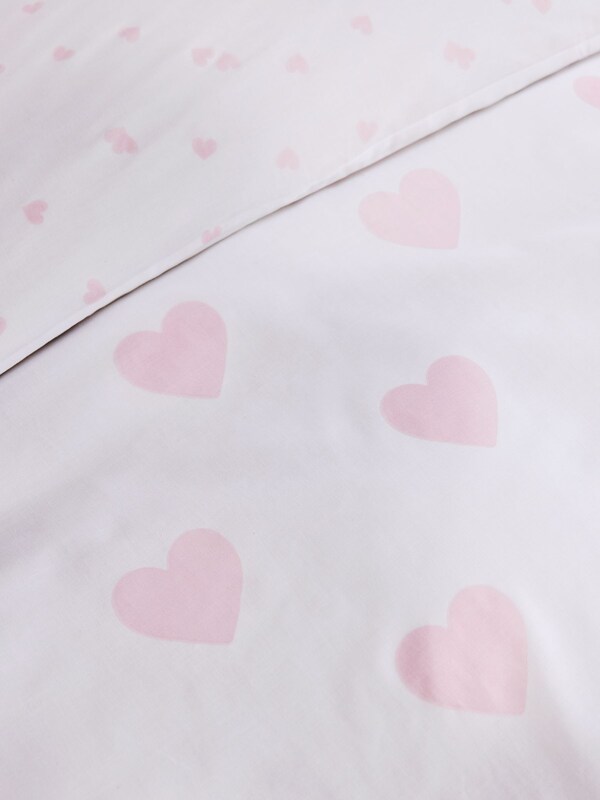 Seraphine White/Pink Heart Reversible Duvet Cover And Pillowcase Set