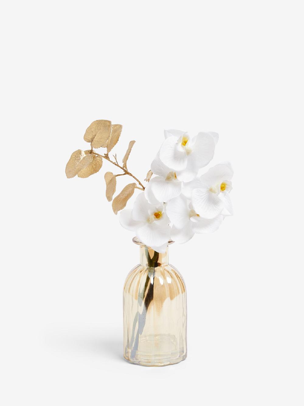 seraphine White Real Touch Artificial Orchid In Gold Lustre Vase