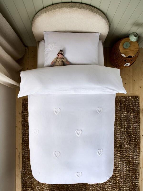 Seraphine White Tufted Hearts 100% Cotton Duvet Cover And Pillowcase Set