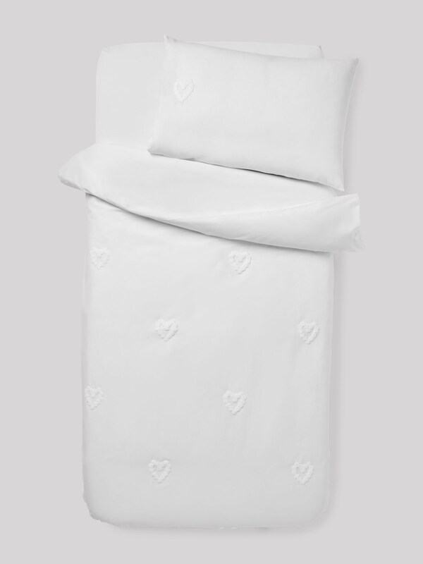 Seraphine White Tufted Hearts 100% Cotton Duvet Cover And Pillowcase Set