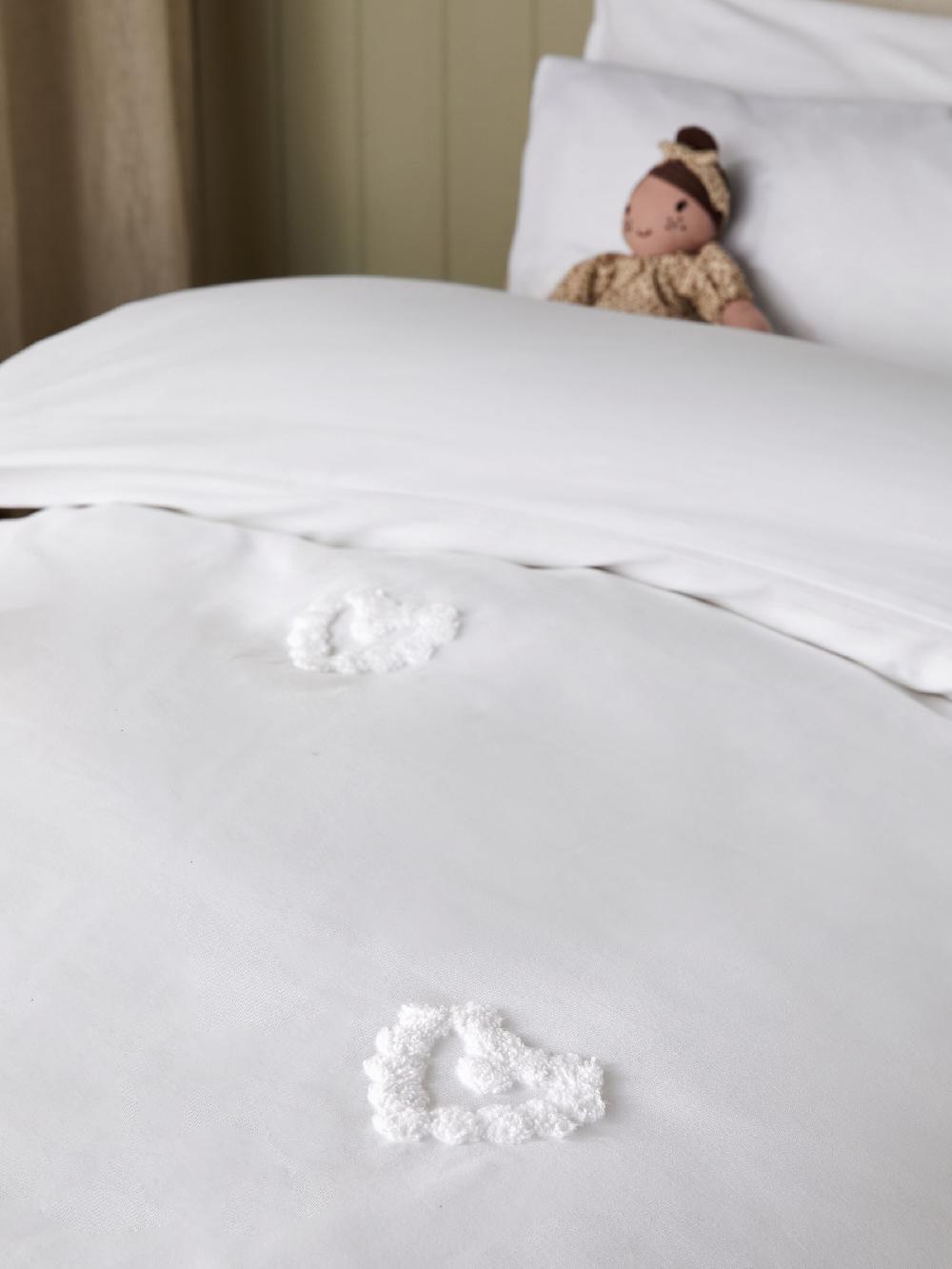 seraphine White Tufted Hearts 100% Cotton Duvet Cover and Pillowcase Set