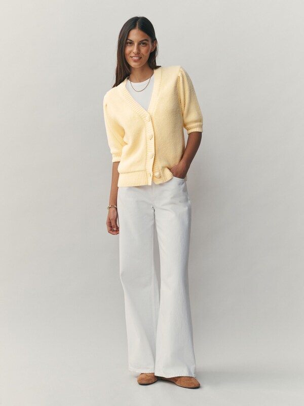 Seraphine Yellow Cosy Short Sleeve Hearts And Valentines Button Cardigan