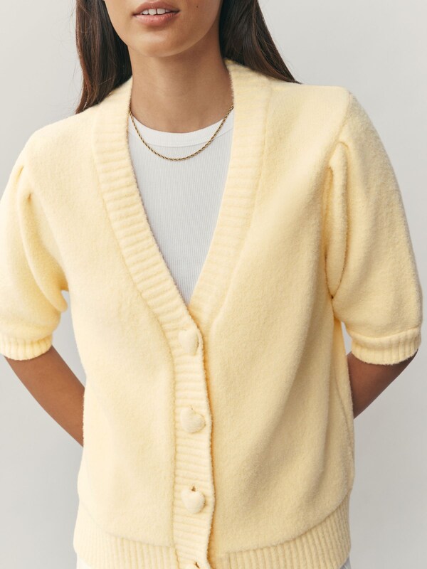 Seraphine Yellow Cosy Short Sleeve Hearts And Valentines Button Cardigan
