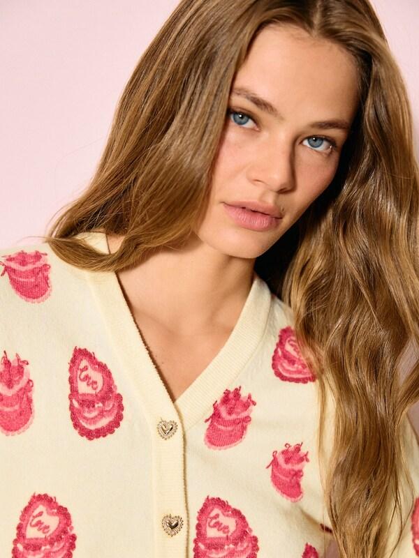 Seraphine Yellow Heart Cake Pattern Supersoft Knitted V-Neck Cardigan