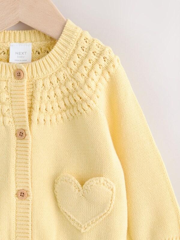 Seraphine Yellow Heart Pocket Button Through Baby Cardigan (0mths-2yrs)
