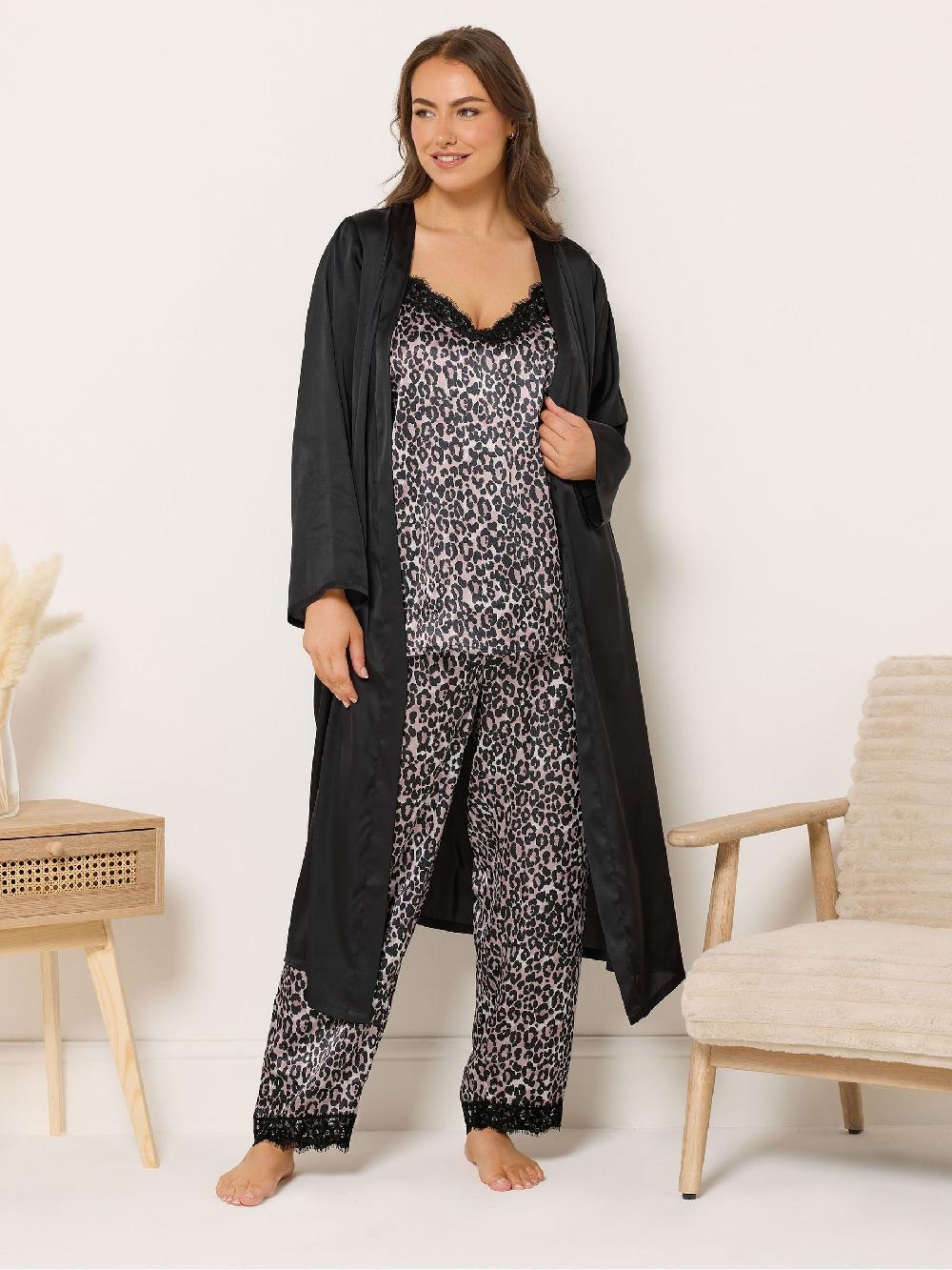 seraphine Yours Curve Black Satin Lace Cami Pyjamas Set