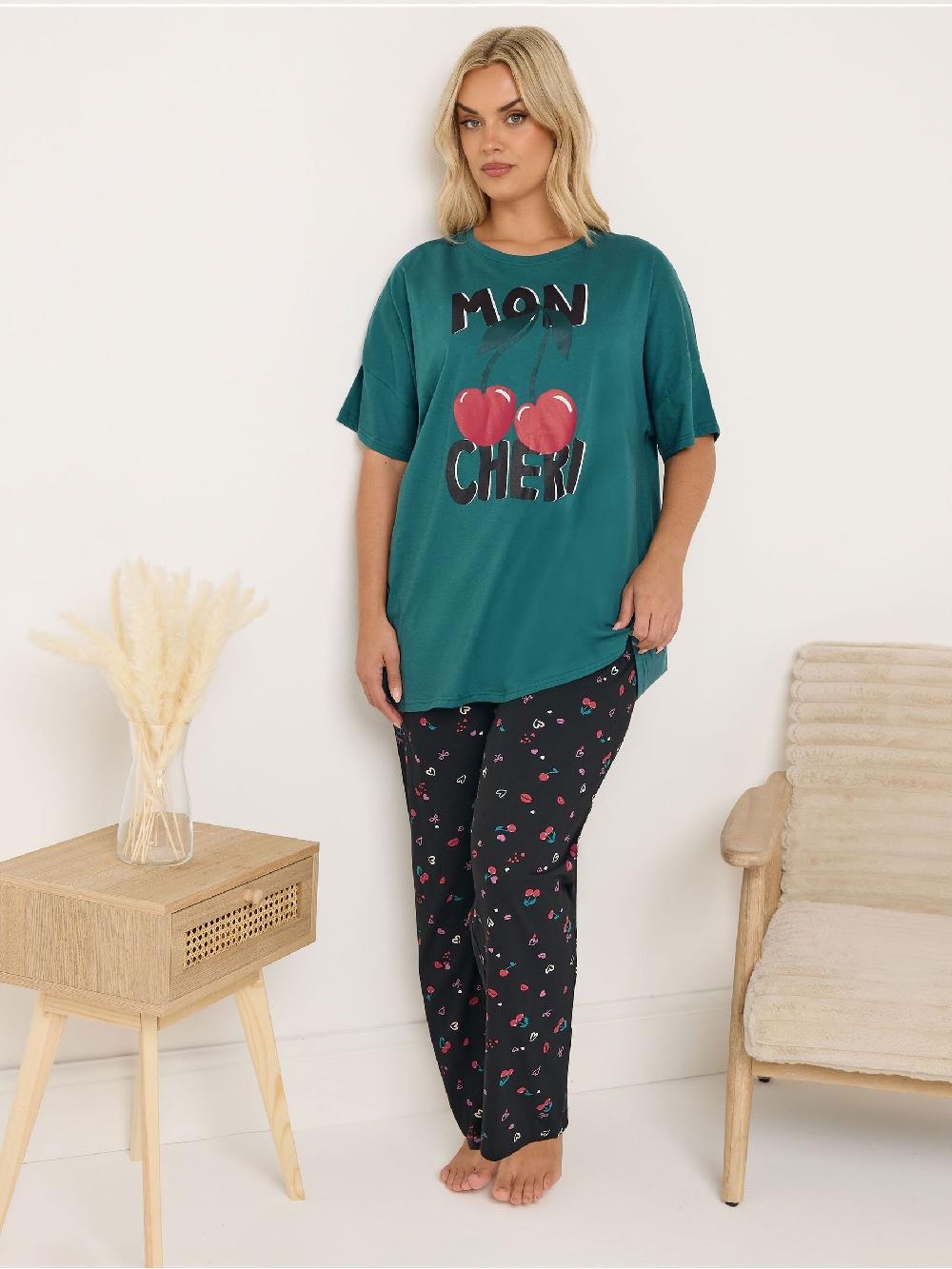 seraphine Yours Curve Green Short Sleeve Wide Leg Pyjamas Set