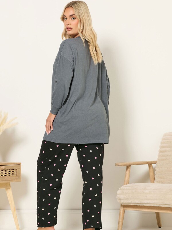 Seraphine Yours Curve Grey Sleepover Club Long Sleeve Wide Leg Pyjamas Set
