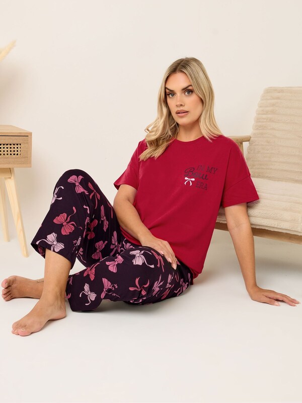Seraphine Yours Curve Red Bows Short Sleeve Wide Leg Pyjamas Set