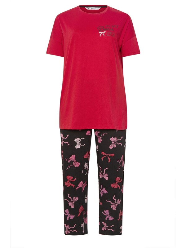 Seraphine Yours Curve Red Bows Short Sleeve Wide Leg Pyjamas Set
