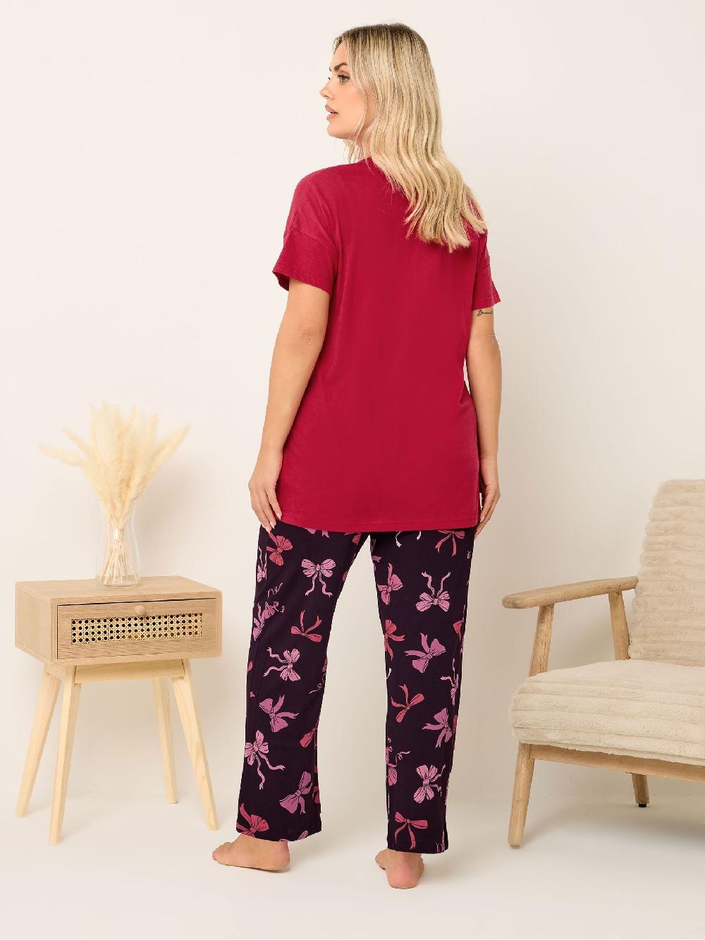 seraphine Yours Curve Red Bows Short Sleeve Wide Leg Pyjamas Set