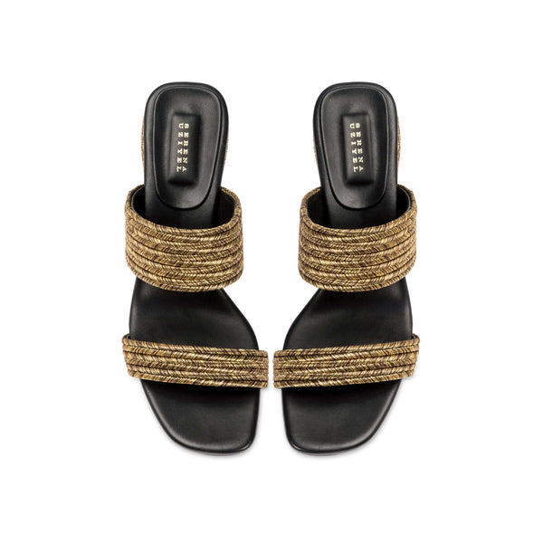 Serena Uziyel Bellina Black Two Strap Mid-Heel Sandal Mid-Heels