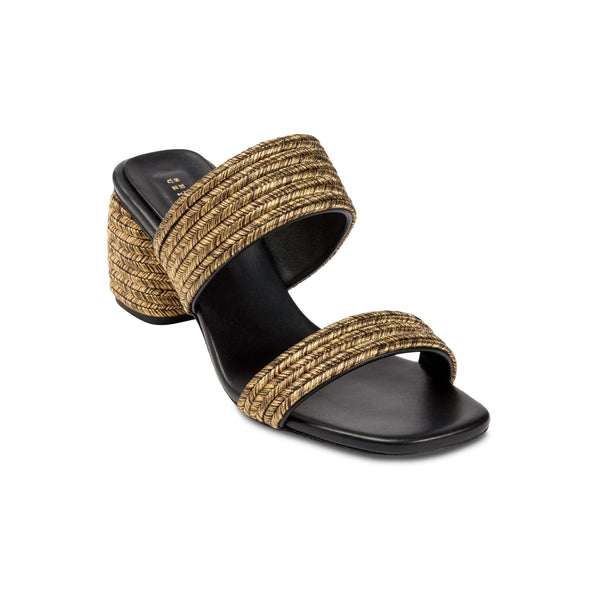 Serena Uziyel Bellina Black Two Strap Mid-Heel Sandal Mid-Heels