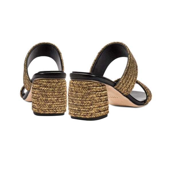 Serena Uziyel Bellina Black Two Strap Mid-Heel Sandal Mid-Heels