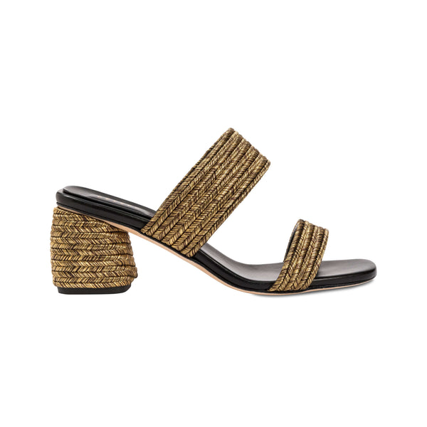 serena uziyel Bellina Black Two Strap Mid-Heel Sandal Mid-Heels