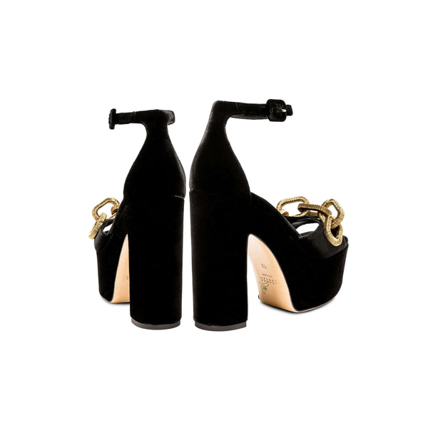 Serena Uziyel Catena Black & Antique Gold Platform Ankle Sandal Platforms
